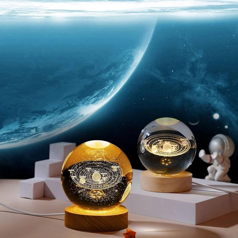 3D Space Galaxy Planet Crystal Ball Night Light ( 2 Piece )