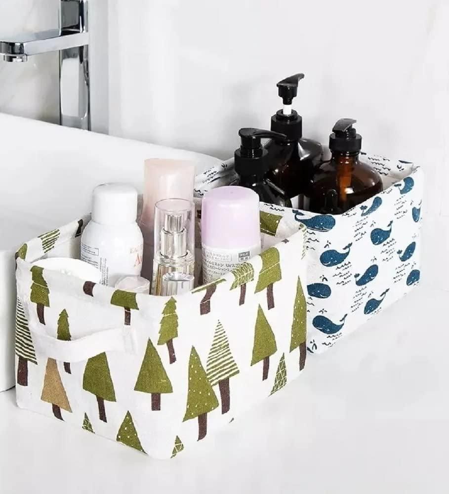 Foldable Multipurpose Storage Box Small || Canvas Fabric Basket with Handle (SET OF - 4)
