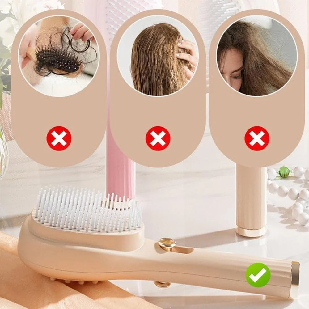 Telescopic Massage Comb Self Cleaning Brush One Click Cleaning Comb One Pull Clean Hairbrush