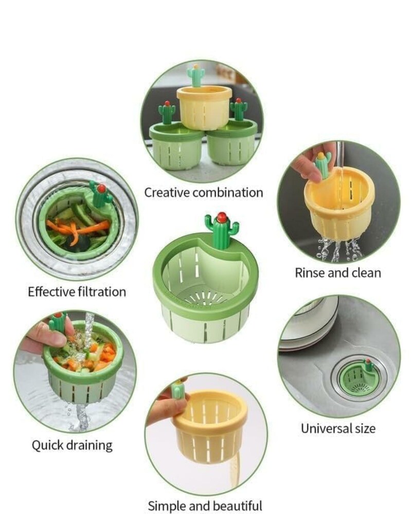 Cactus Kitchen Sink Drain Strainer Press Automatic Sink Drain Strainer Sink Drain Basket  (2 Pieces)